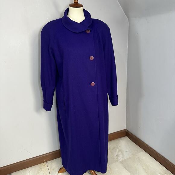VTG Womens Purple Overcoat Wool Long Winter Trench Large Preppy Old Money ILGWU - Picture 3 of 14